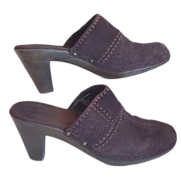 Sonoma Juliette Leather Heeled Mules Slip On Clogs Cone Heels Floral Print Sz. 8 - Picture 1 of 17